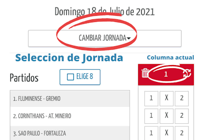 Selección de Jornada en Quiniela Online