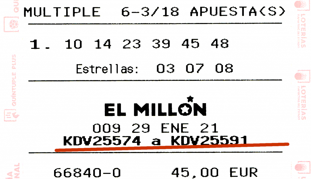 Códigos del Millón del Euromillón en una apuesta múltiple