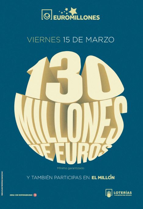 Cartel Oficial de Euromillones del Sorteo Especial de 130 millones. 2024-03-15