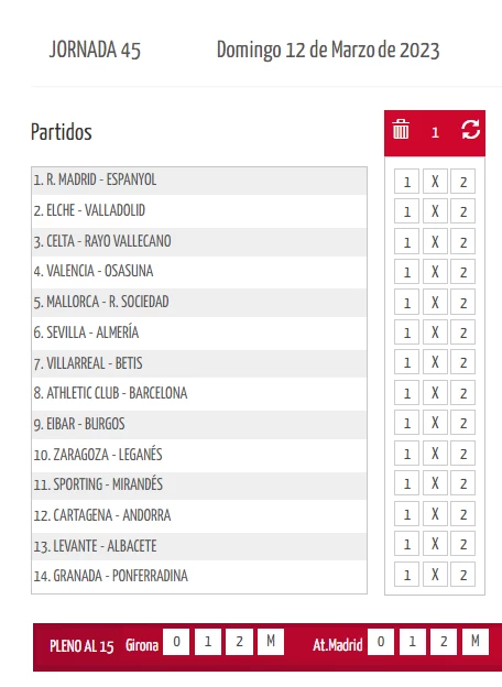 Resultados quiniela jornada 45